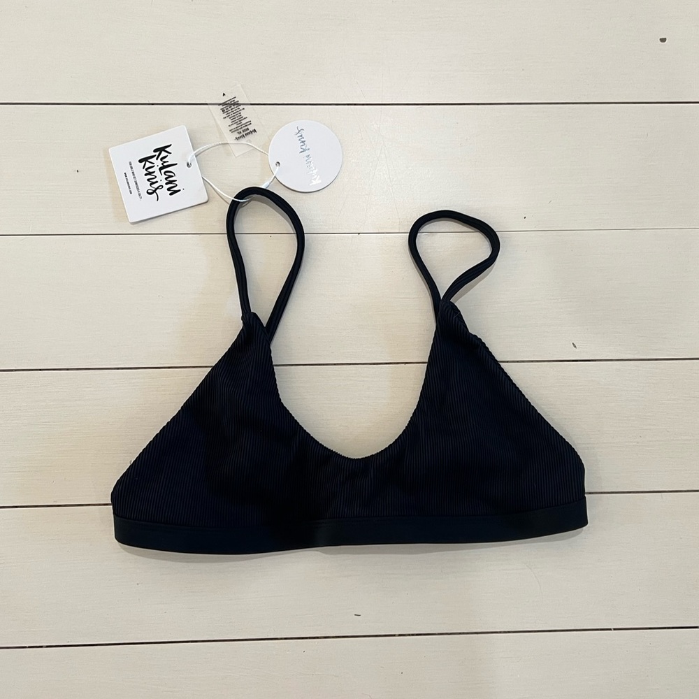 Kulani Kinis Minimal Bikini Top - Pitch Black Ribbed - NWT